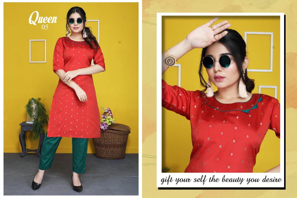 Queen 01 Fancy Daily Casual Wear Silk Kurti With Bottom Collection